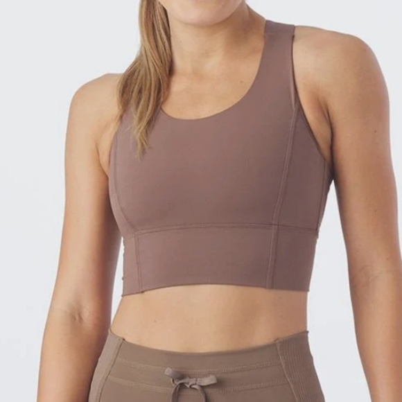 Glyder One Crop Bra Cross Back Sports Bra in Lavender Bark Mocha Mauve Brown XS - Picture 13 of 13